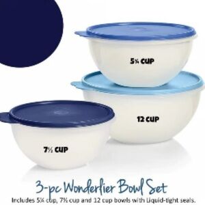 NEW in Package Tupperware 3 piece Wonderlier Bowl Set - Navy and Light Blue